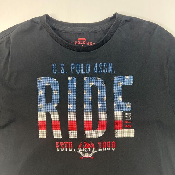 US Polo Assn T Shirt Mens XXL 2XL Black Graphic Ride & Play Biker USA Flag Tee - Picture 3 of 11